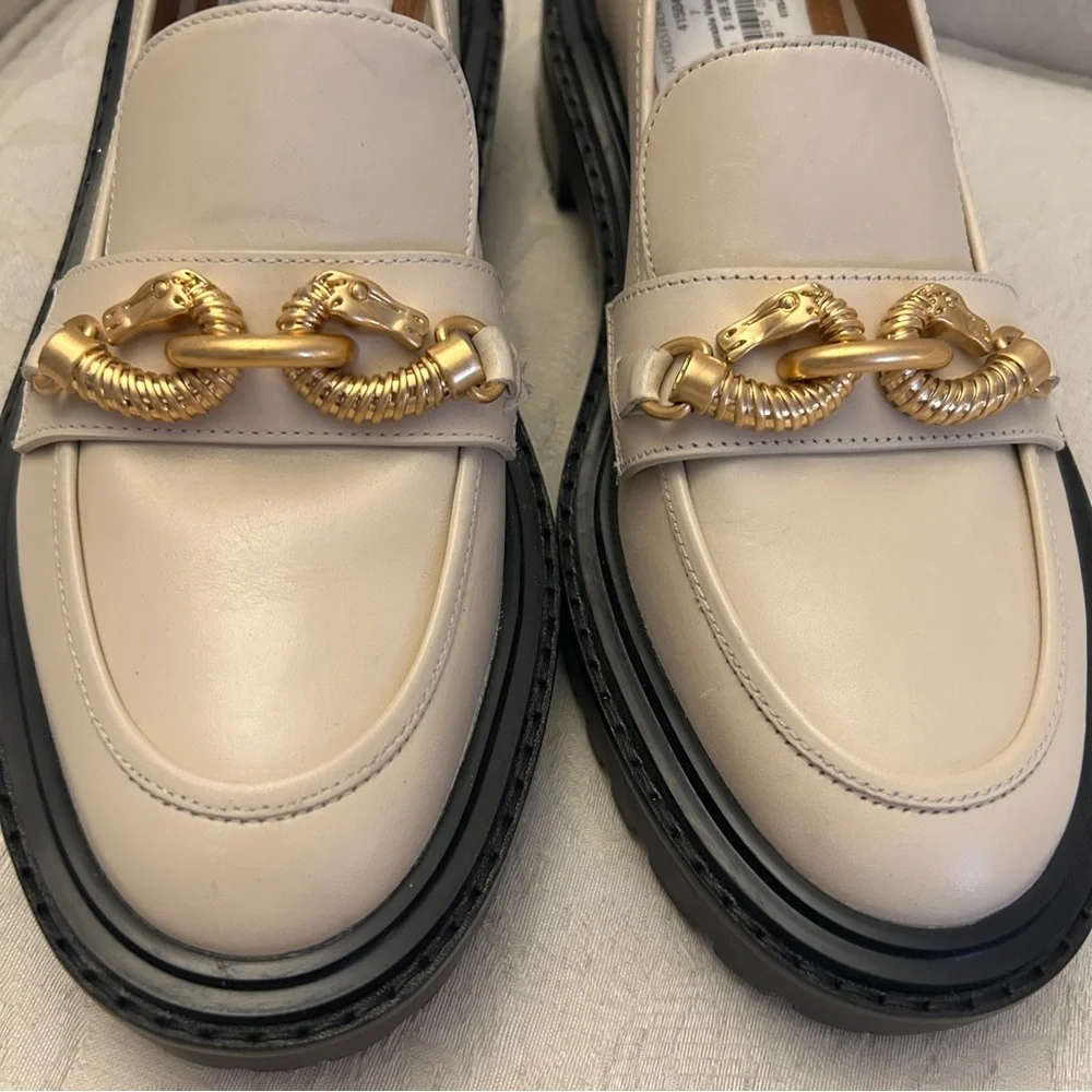 Tory Burch Jessa Equestrian lug sole platform loafers cream size 7 NEW